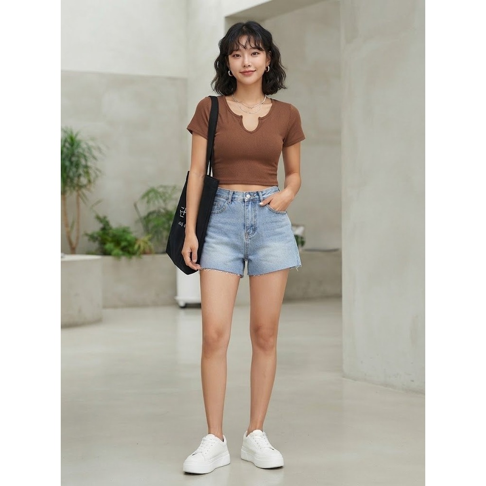 Mini Gilly Hicks Ribbed Crop Top Womens Medium Brown Excellent Notched Neck Tee